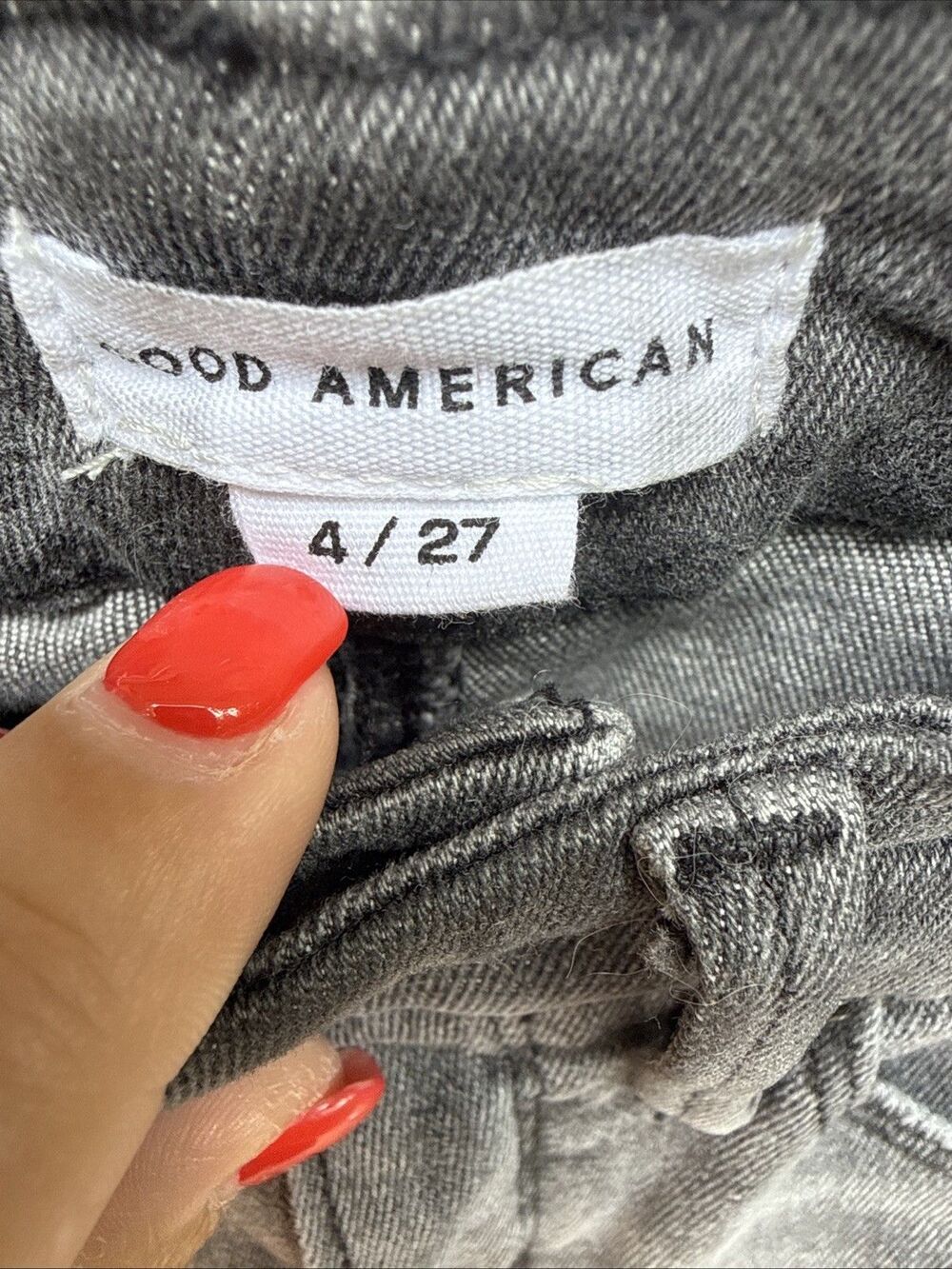 Good American sz 4 27 Denim Good Waist Crop Raw Hem Jeans in Charcoal Wash - Picture 3 of 10